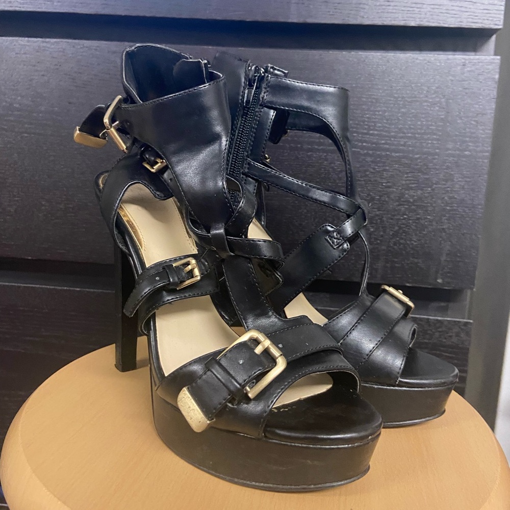 Guess. Black Strappy Heeled Sandals